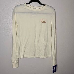 Champion women’s jersey long sleeve tee logo XS cream pink NWT
